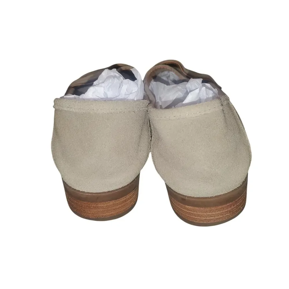 Lucky Brand Caylon 6.5 Taupe Tan Suede Penny Loafers Leather Upper Clean Girl